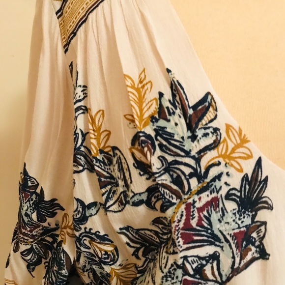 SOLD -Ivory Blue Gold Floral Print Boho Dress NWT - Picture 2 of 7